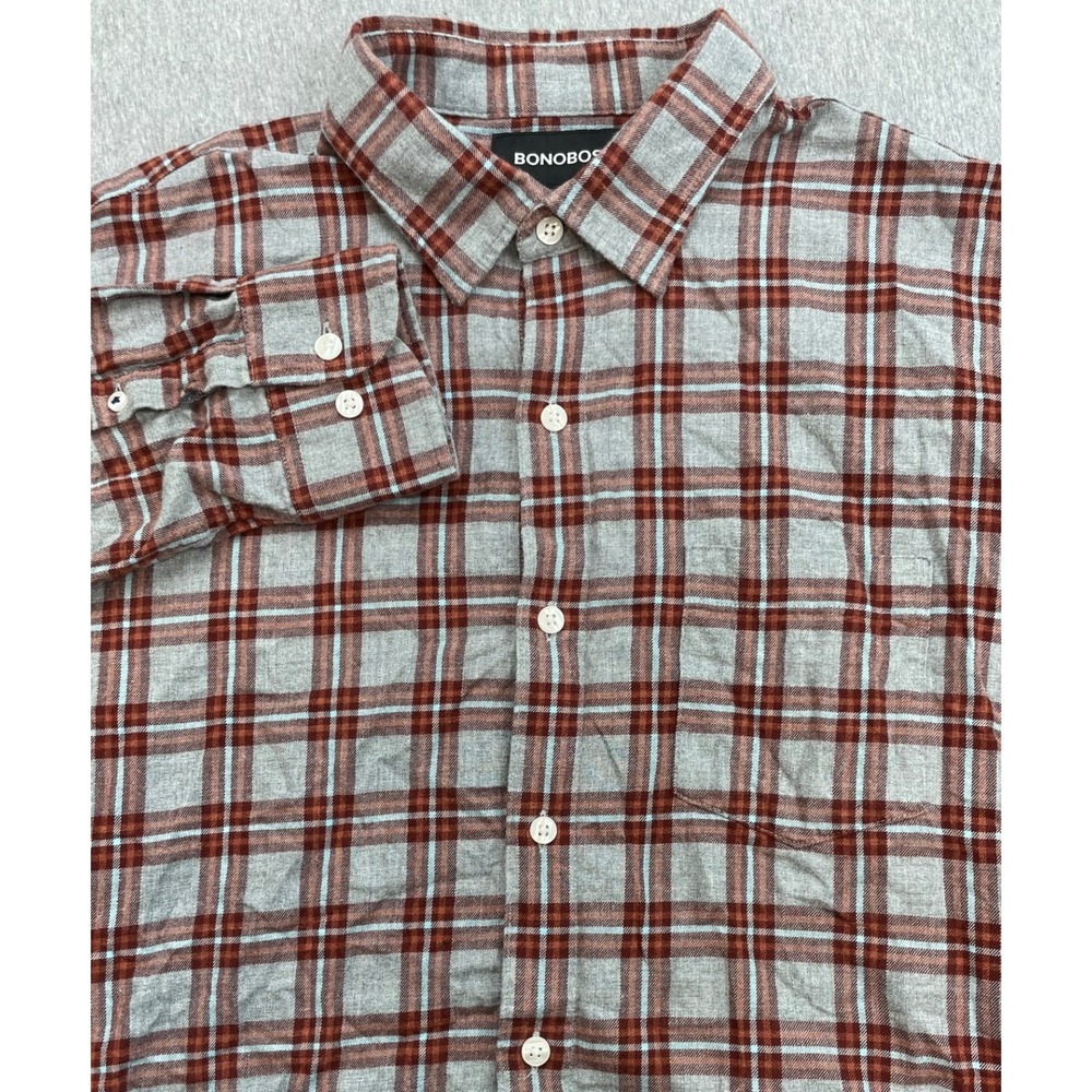 Bonobos Shirt Mens Large Plaid 100% Cotton Flannel Slim Fit Button Up